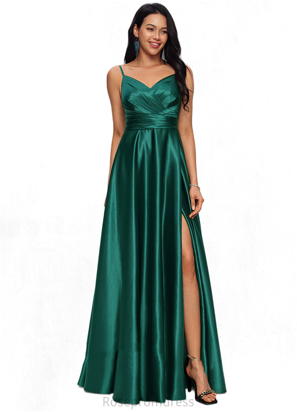 Mariah A-line V-Neck Floor-Length Stretch Satin Prom Dresses SRSP0022211