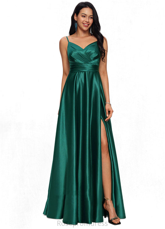 Mariah A-line V-Neck Floor-Length Stretch Satin Prom Dresses SRSP0022211