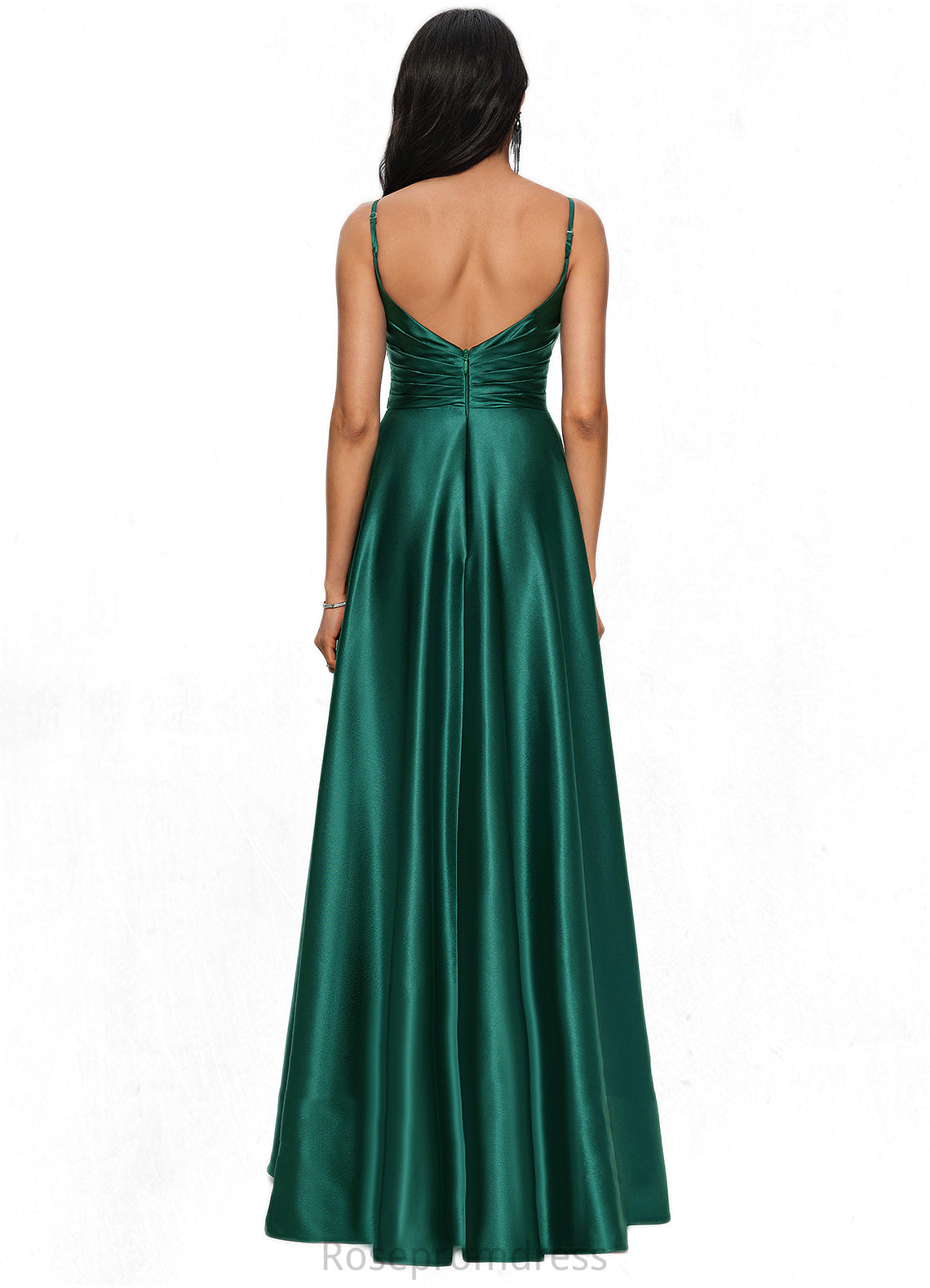 Mariah A-line V-Neck Floor-Length Stretch Satin Prom Dresses SRSP0022211