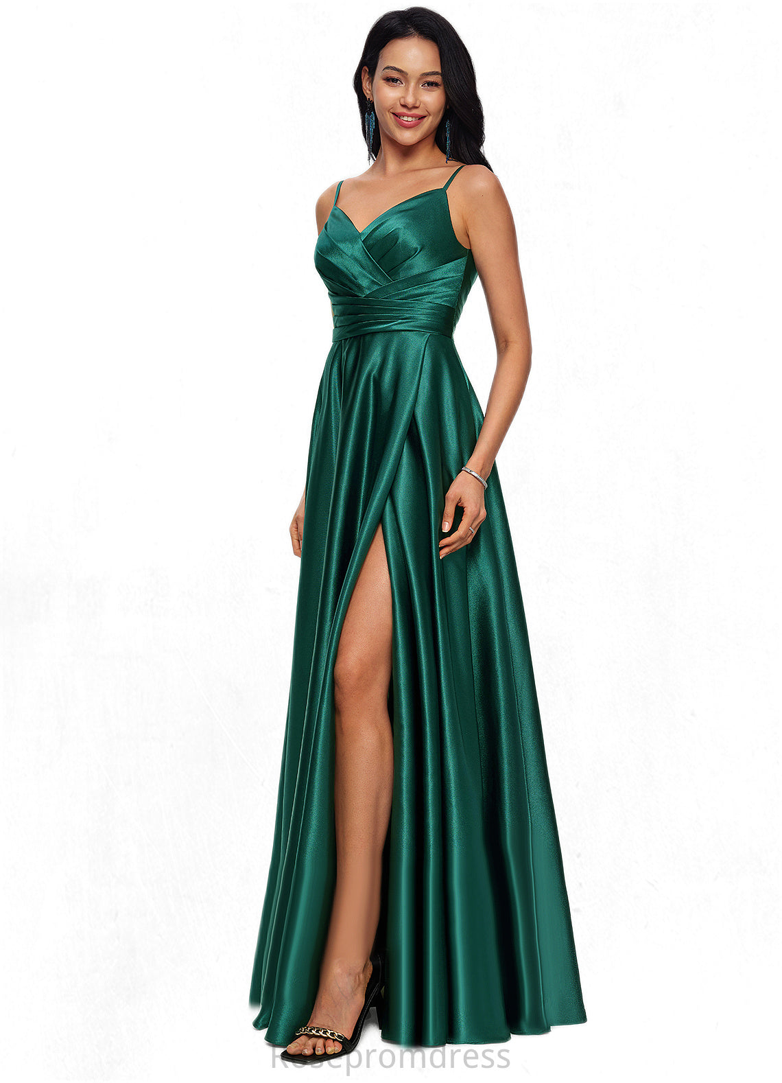 Mariah A-line V-Neck Floor-Length Stretch Satin Prom Dresses SRSP0022211