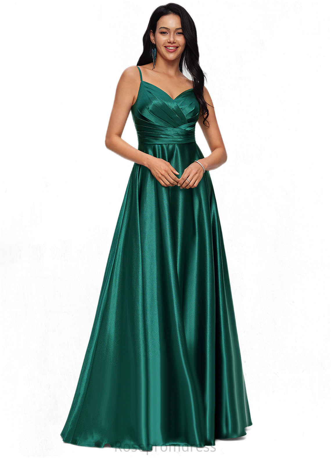 Mariah A-line V-Neck Floor-Length Stretch Satin Prom Dresses SRSP0022211