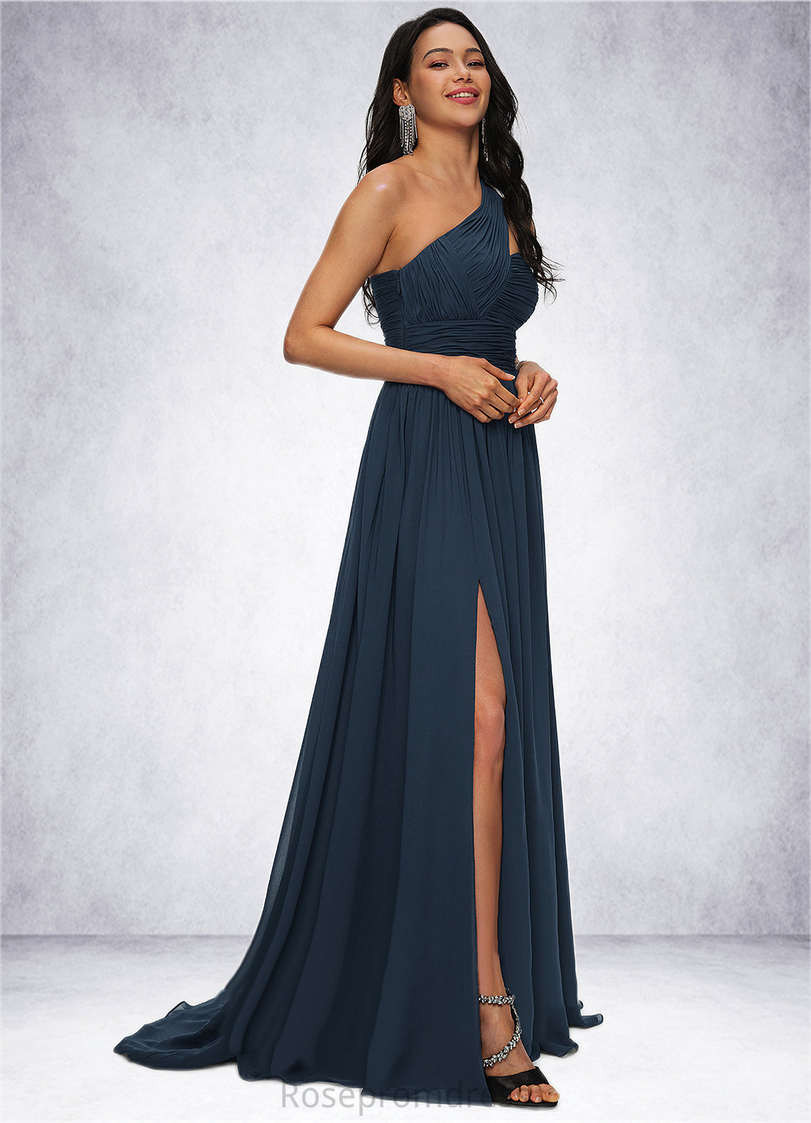 Vivien A-line Asymmetrical Sweep Train Chiffon Prom Dresses With Pleated SRSP0022212