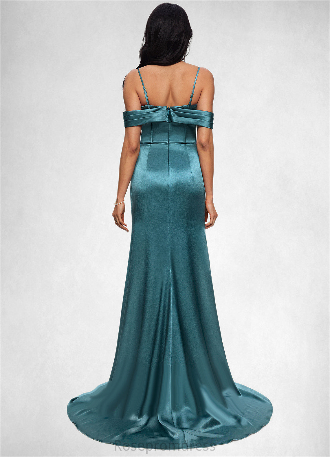 Deanna Trumpet/Mermaid V-Neck Sweep Train Stretch Satin Prom Dresses With Beading Rhinestone Sequins SRSP0022213