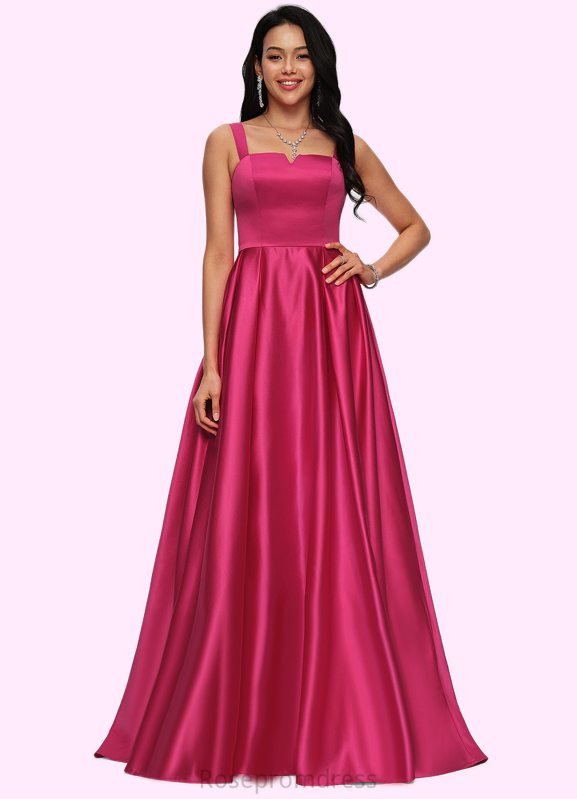 Josie Ball-Gown/Princess V-Neck Sweep Train Satin Prom Dresses SRSP0022215