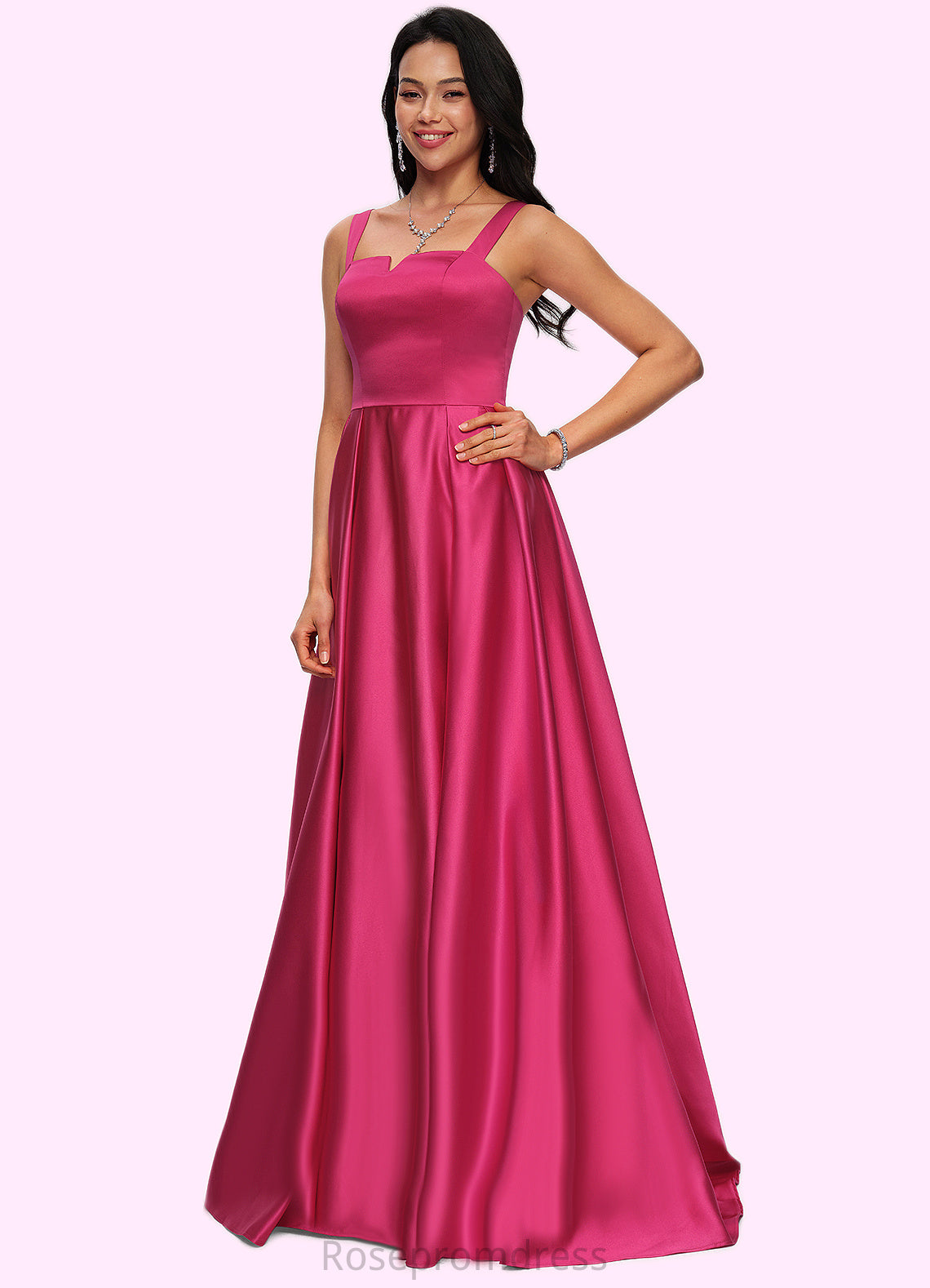 Josie Ball-Gown/Princess V-Neck Sweep Train Satin Prom Dresses SRSP0022215