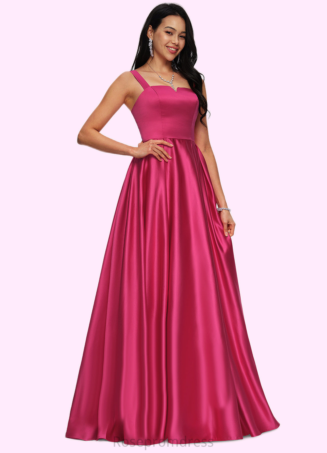 Josie Ball-Gown/Princess V-Neck Sweep Train Satin Prom Dresses SRSP0022215