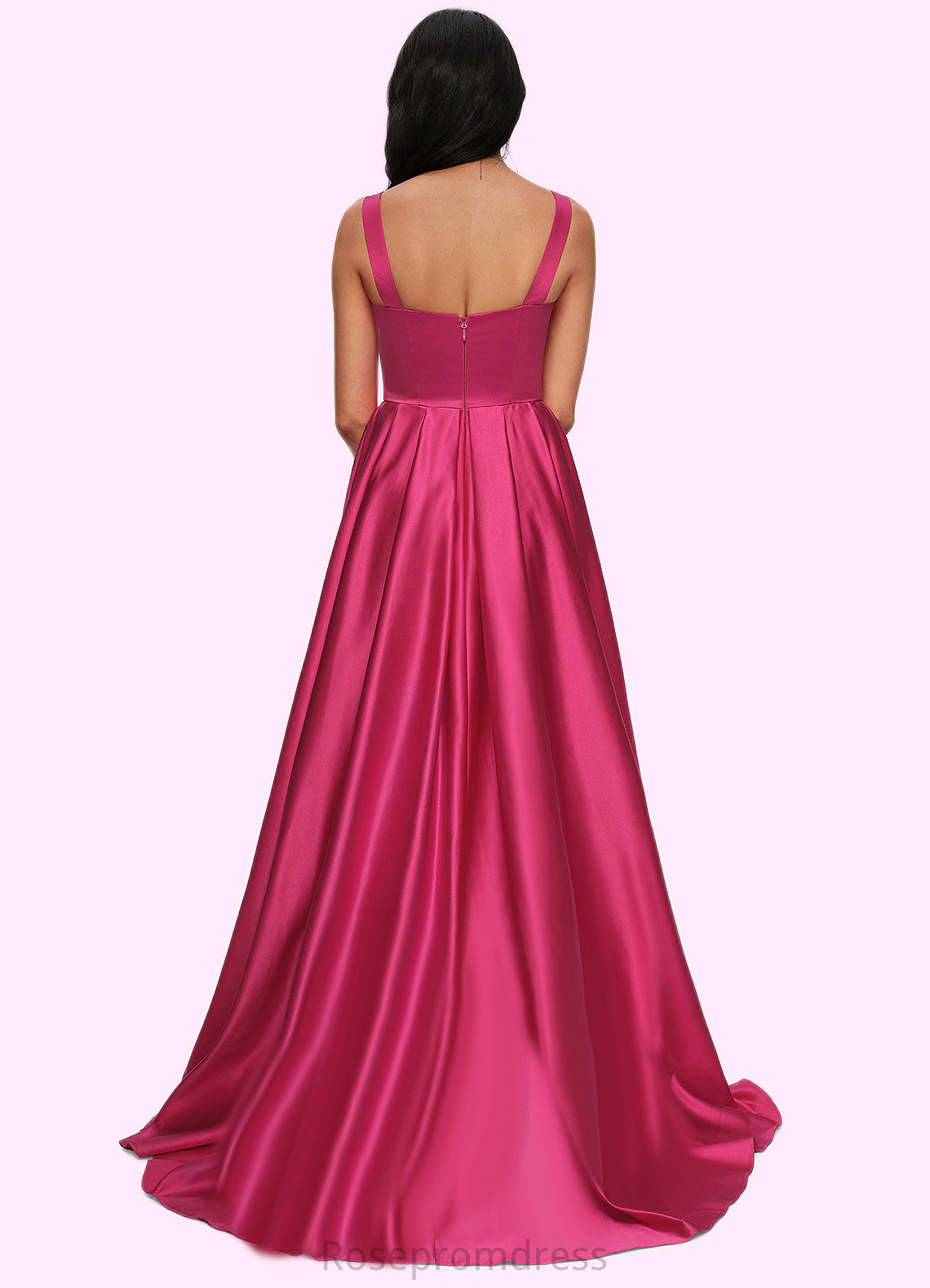 Josie Ball-Gown/Princess V-Neck Sweep Train Satin Prom Dresses SRSP0022215