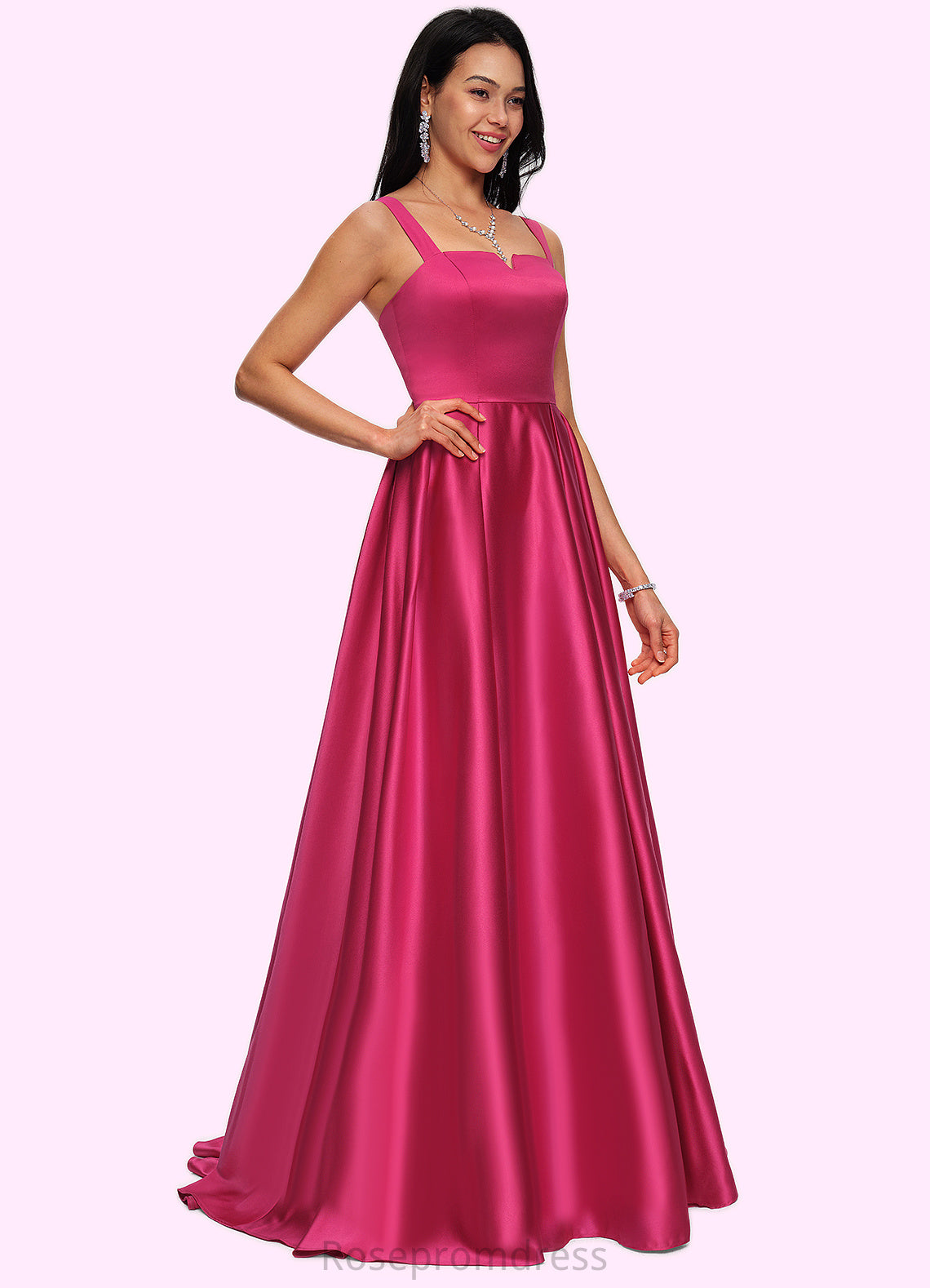 Josie Ball-Gown/Princess V-Neck Sweep Train Satin Prom Dresses SRSP0022215