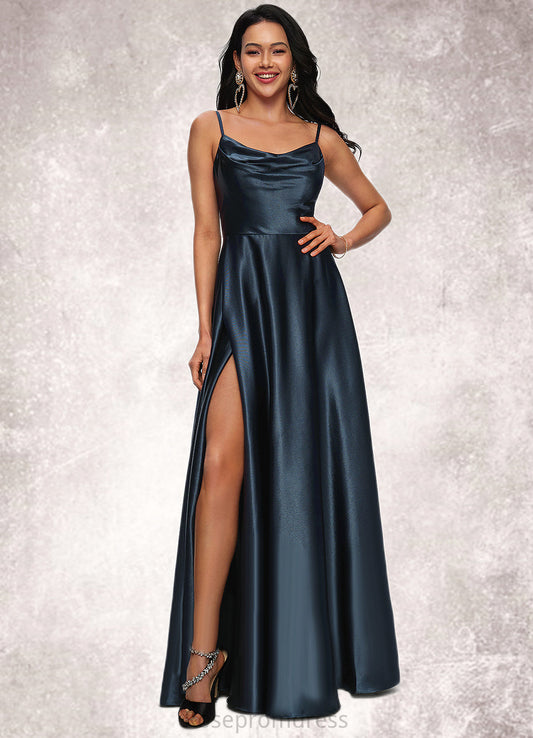 Luciana A-line Cowl Floor-Length Stretch Satin Prom Dresses SRSP0022216