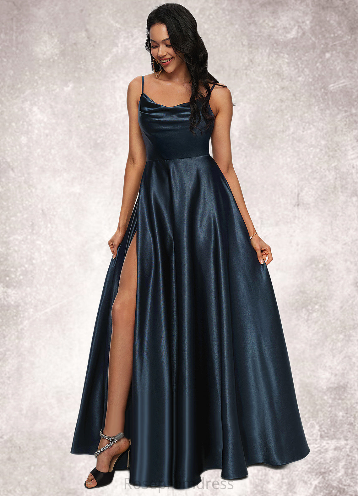 Luciana A-line Cowl Floor-Length Stretch Satin Prom Dresses SRSP0022216