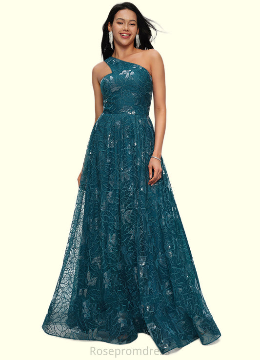 Makaila A-line Asymmetrical Floor-Length Lace Prom Dresses With Sequins SRSP0022219