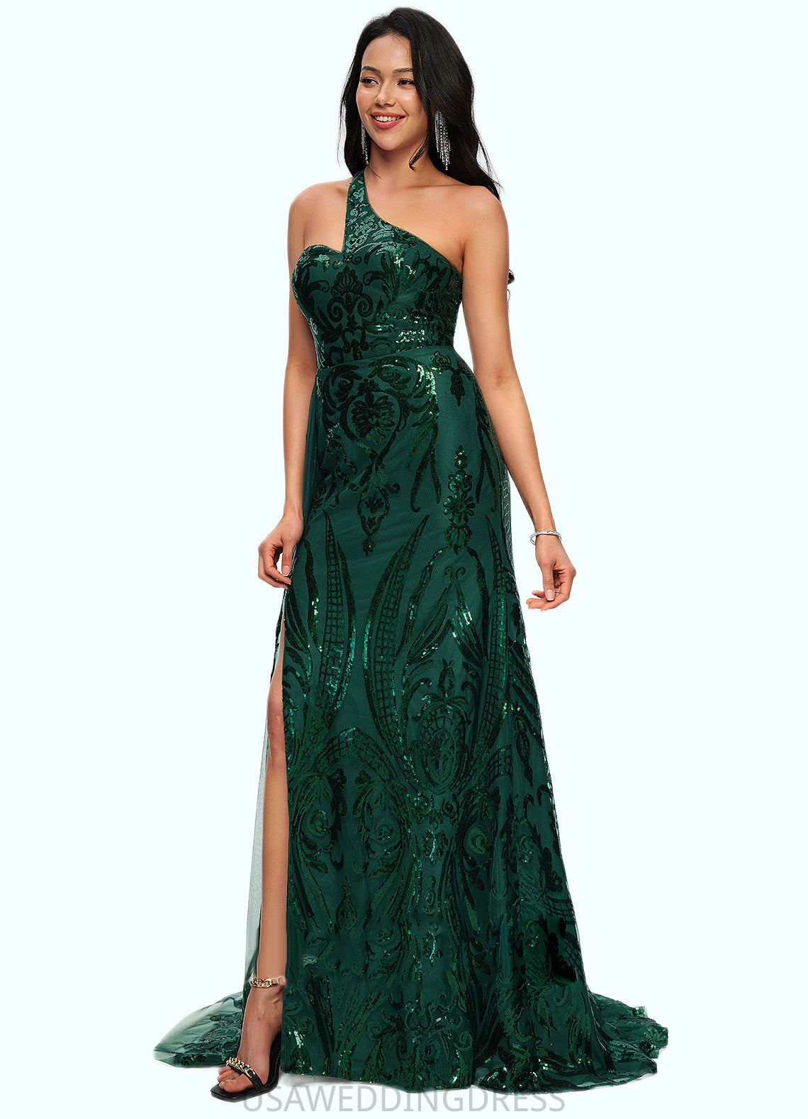 Faith Trumpet/Mermaid One Shoulder Sweep Train Sequin Prom Dresses With Sequins DSP0022226