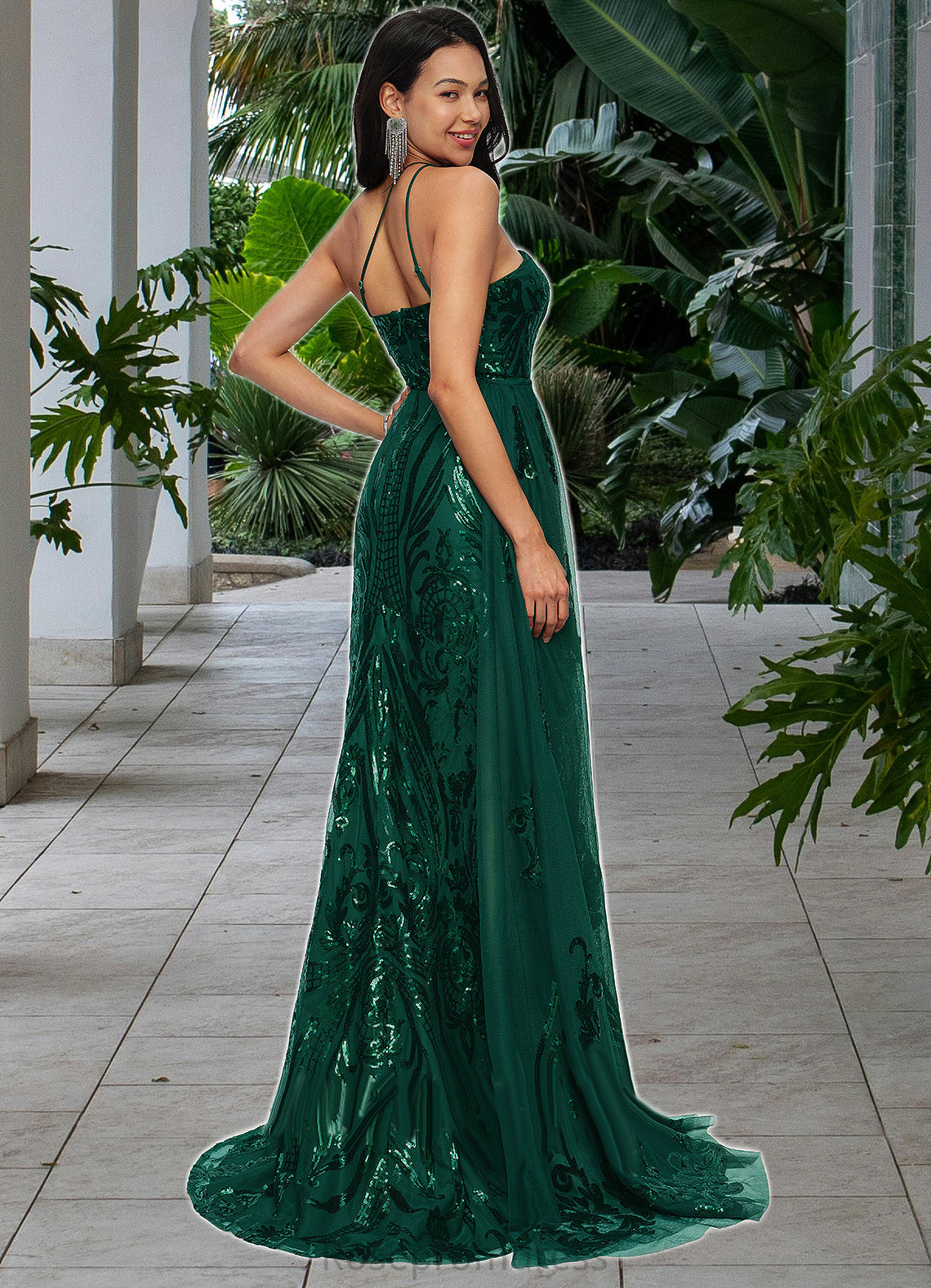 Dulce Trumpet/Mermaid One Shoulder Sweep Train Sequin Prom Dresses With Sequins SRSP0022226