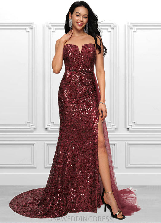 Liliana Trumpet/Mermaid V-Neck Sweep Train Sequin Prom Dresses DSP0022227