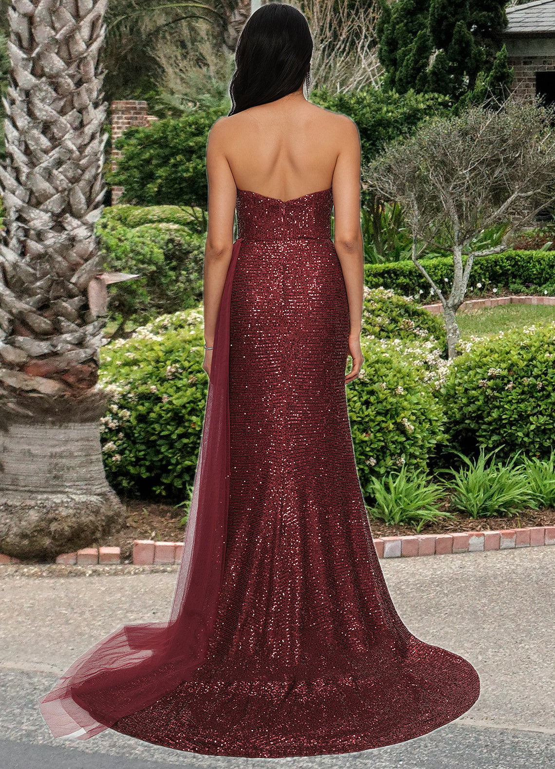 Thea Trumpet/Mermaid V-Neck Sweep Train Sequin Prom Dresses SRSP0022227