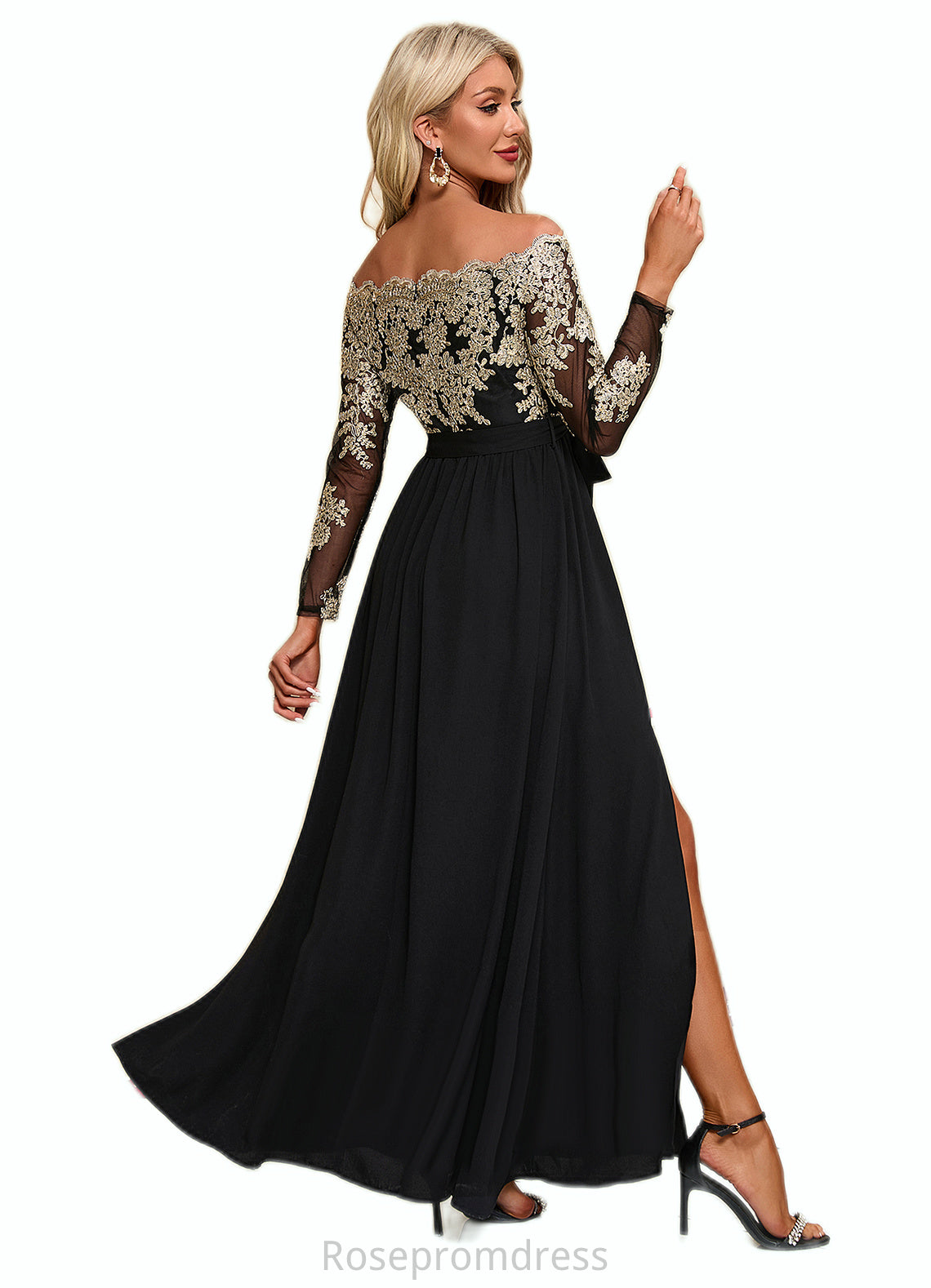 Yazmin Jacquard Off the Shoulder Elegant A-line Polyester Maxi Dresses SRSP0022248