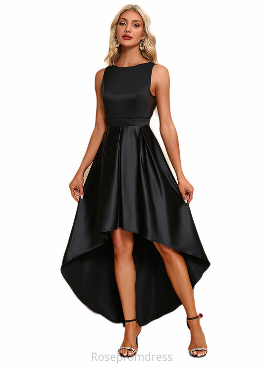 Catalina Boat Neck Elegant A-line Satin Asymmetrical Dresses SRSP0022257