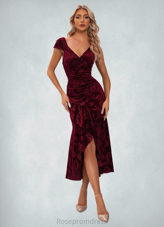 Miranda Flower Sweetheart Elegant Trumpet/Mermaid Velvet Asymmetrical Dresses SRSP0022284