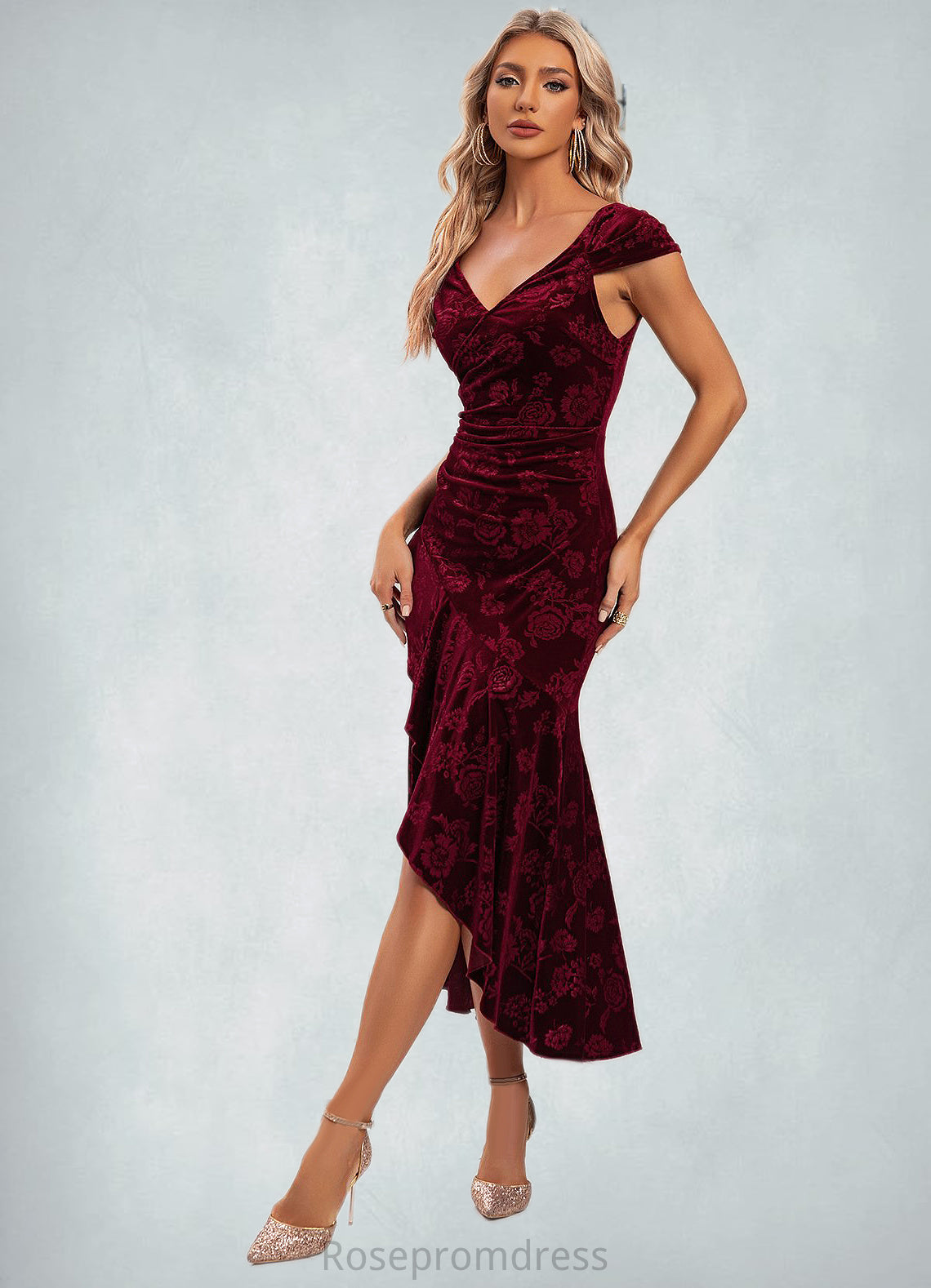 Miranda Flower Sweetheart Elegant Trumpet/Mermaid Velvet Asymmetrical Dresses SRSP0022284