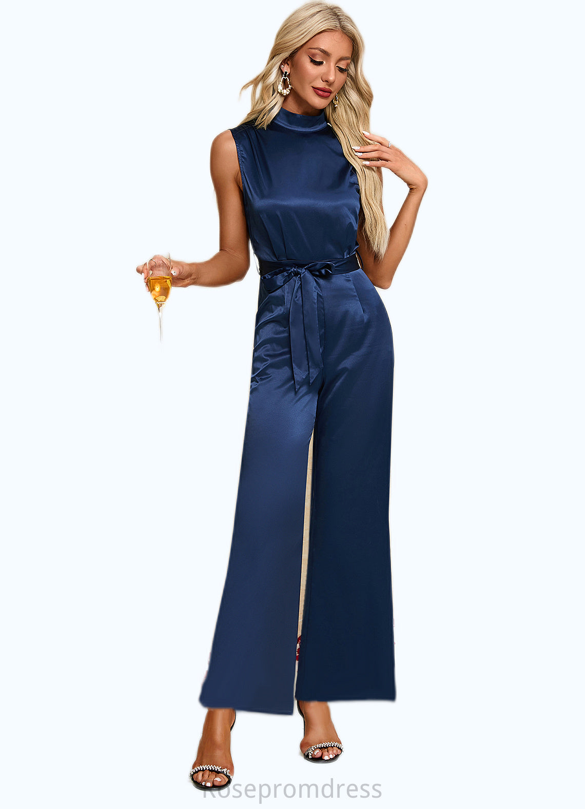 Gwendolyn High Neck Elegant Jumpsuit/Pantsuit Satin Maxi Dresses SRSP0022324