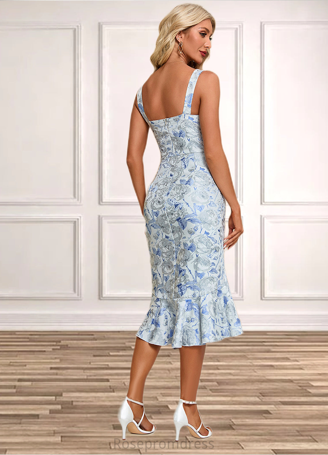 Nola Flower Jacquard Square Elegant Sheath/Column Jacquard Asymmetrical Dresses SRSP0022332