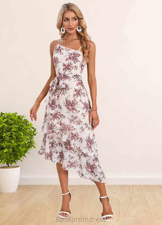 Essence Floral Print Asymmetrical Elegant A-line Chiffon Asymmetrical Dresses SRSP0022338