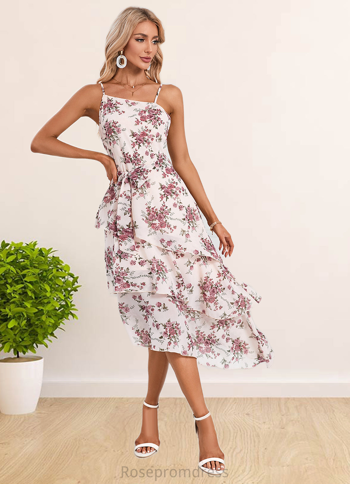 Essence Floral Print Asymmetrical Elegant A-line Chiffon Asymmetrical Dresses SRSP0022338