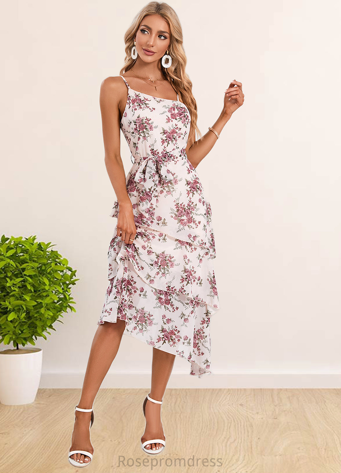 Essence Floral Print Asymmetrical Elegant A-line Chiffon Asymmetrical Dresses SRSP0022338