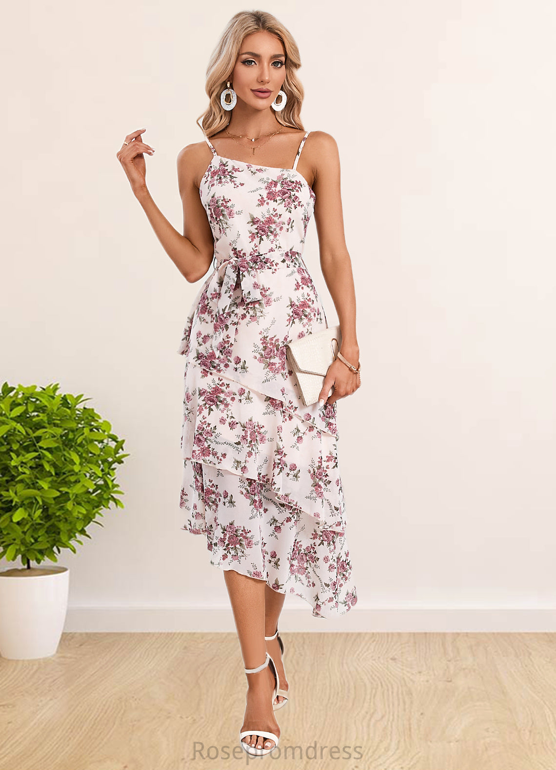 Essence Floral Print Asymmetrical Elegant A-line Chiffon Asymmetrical Dresses SRSP0022338