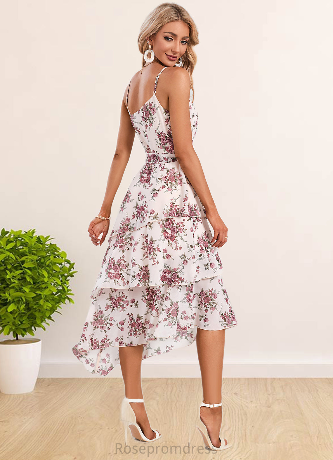 Essence Floral Print Asymmetrical Elegant A-line Chiffon Asymmetrical Dresses SRSP0022338