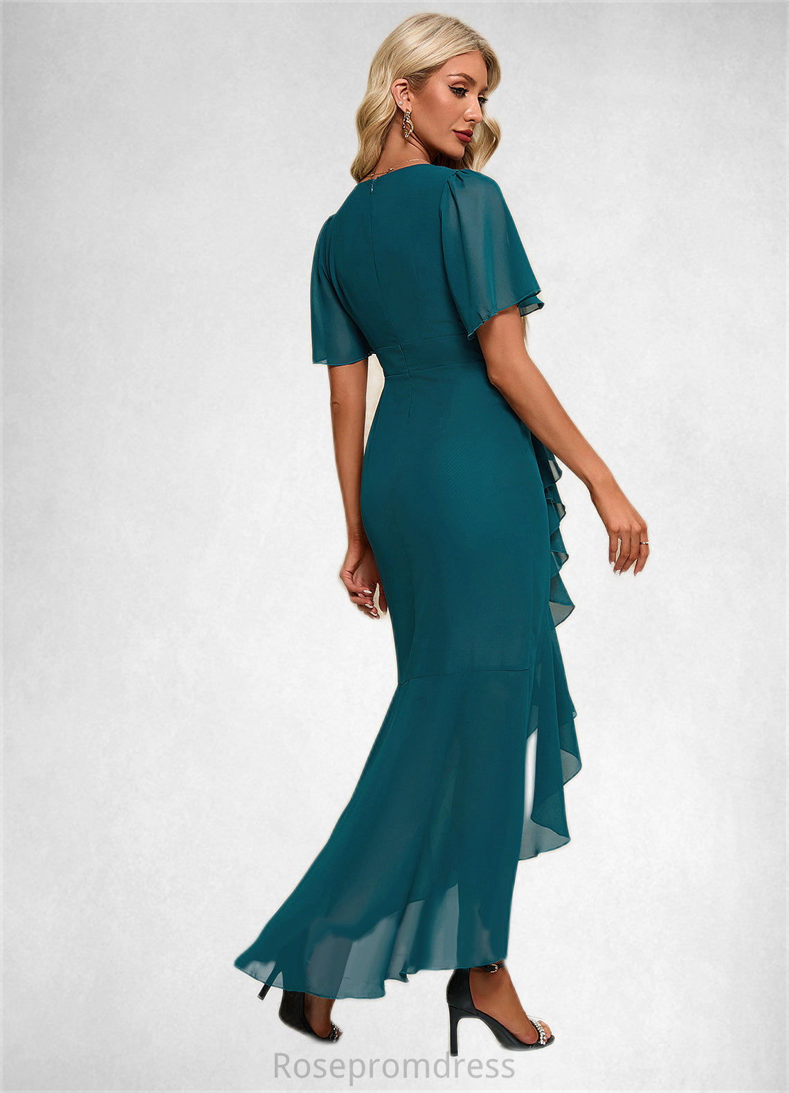 Destiny Ruffle V-Neck Elegant Trumpet/Mermaid Chiffon Asymmetrical Dresses SRSP0022358