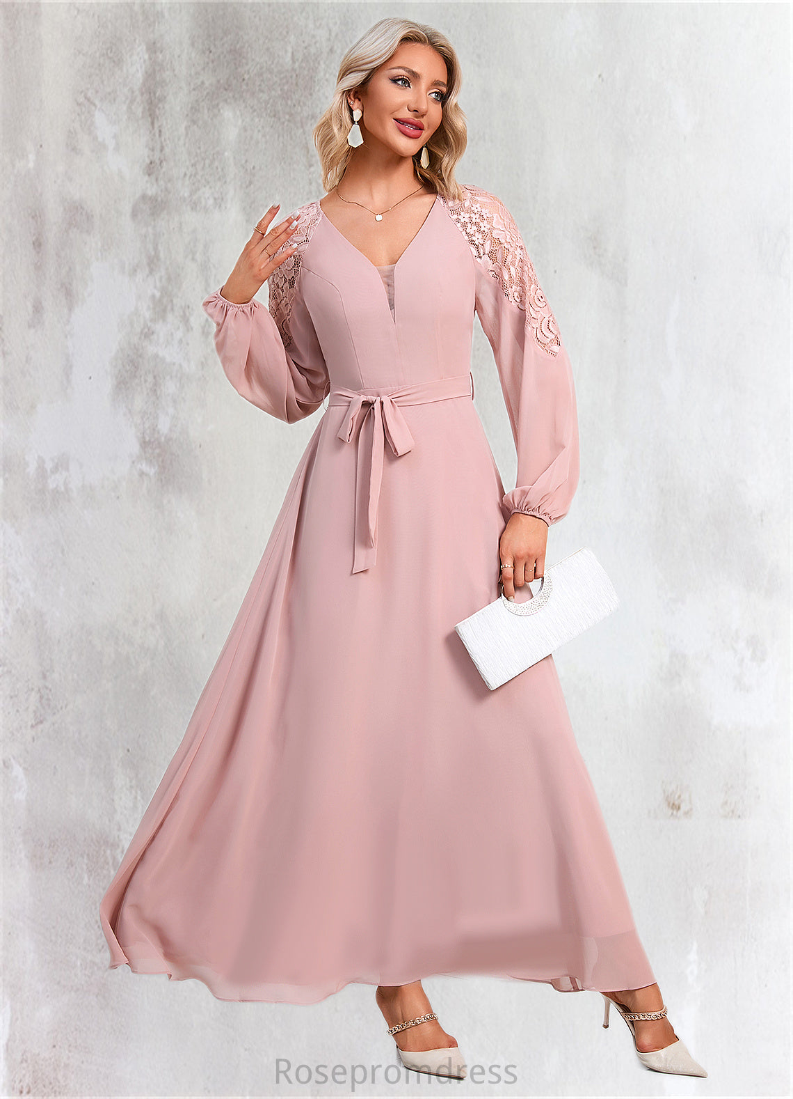 Maud V-Neck Elegant A-line Chiffon Dresses SRSP0022360