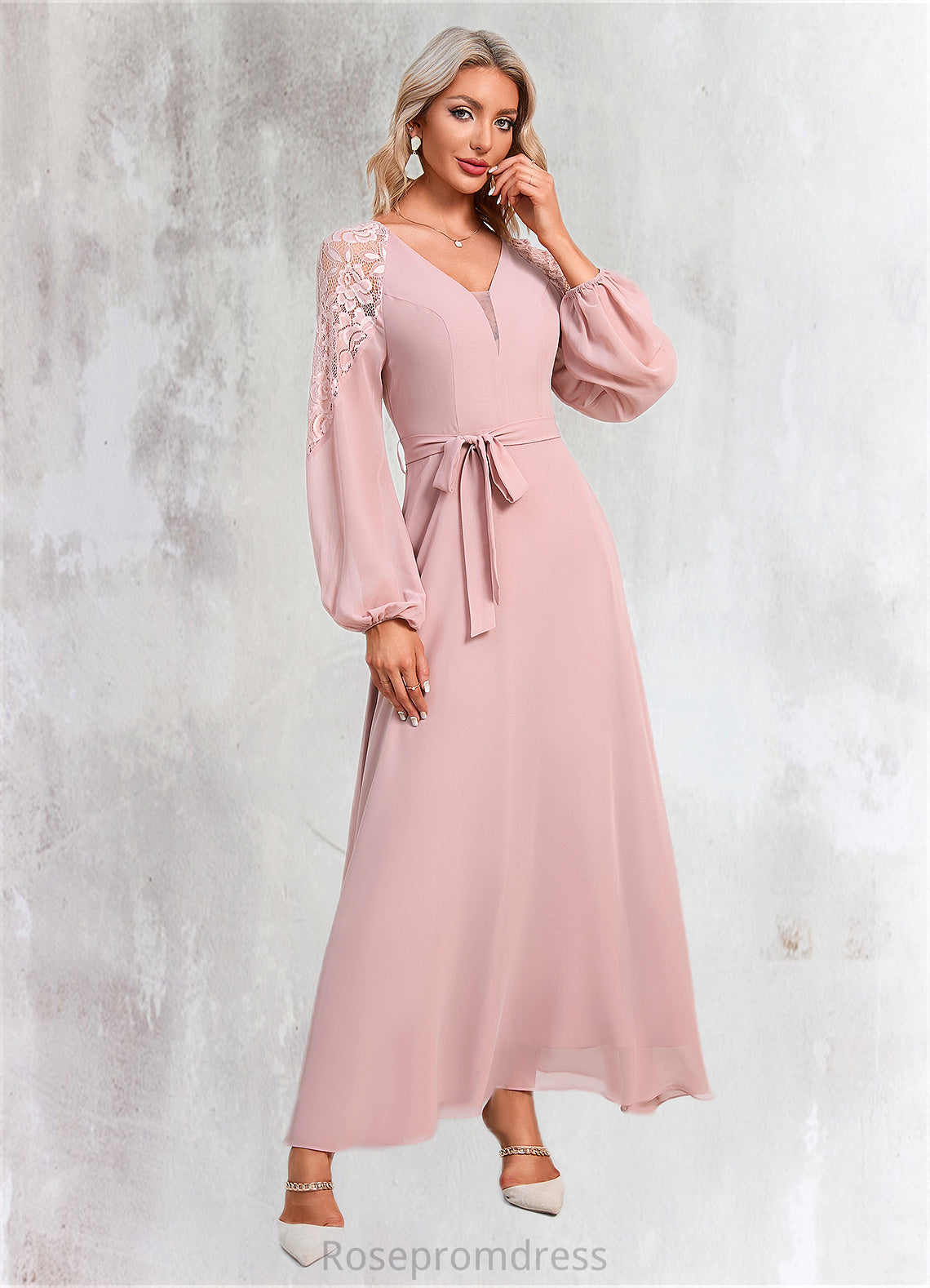 Maud V-Neck Elegant A-line Chiffon Dresses SRSP0022360