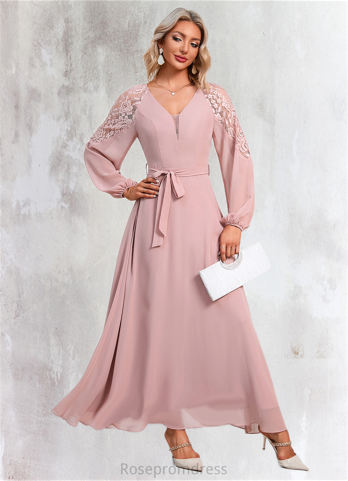 Maud V-Neck Elegant A-line Chiffon Dresses SRSP0022360