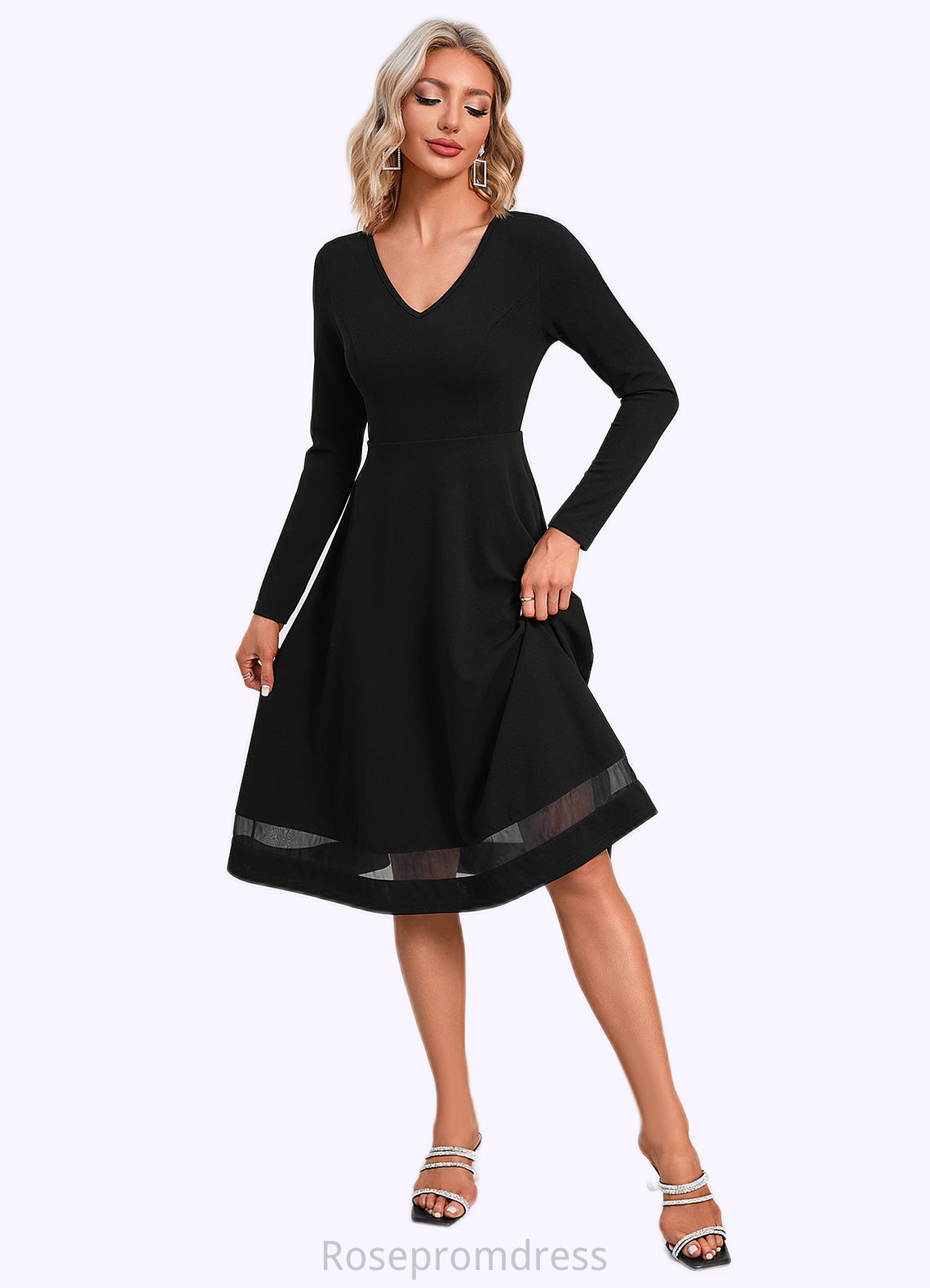 Gwen V-Neck Elegant A-line Polyester Midi Dresses SRSP0022403