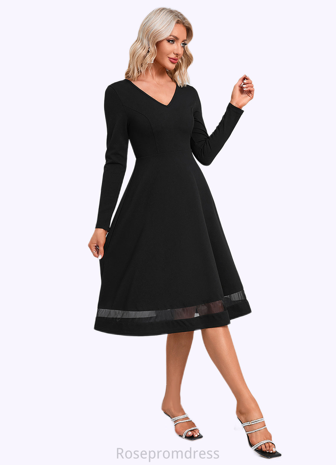 Gwen V-Neck Elegant A-line Polyester Midi Dresses SRSP0022403