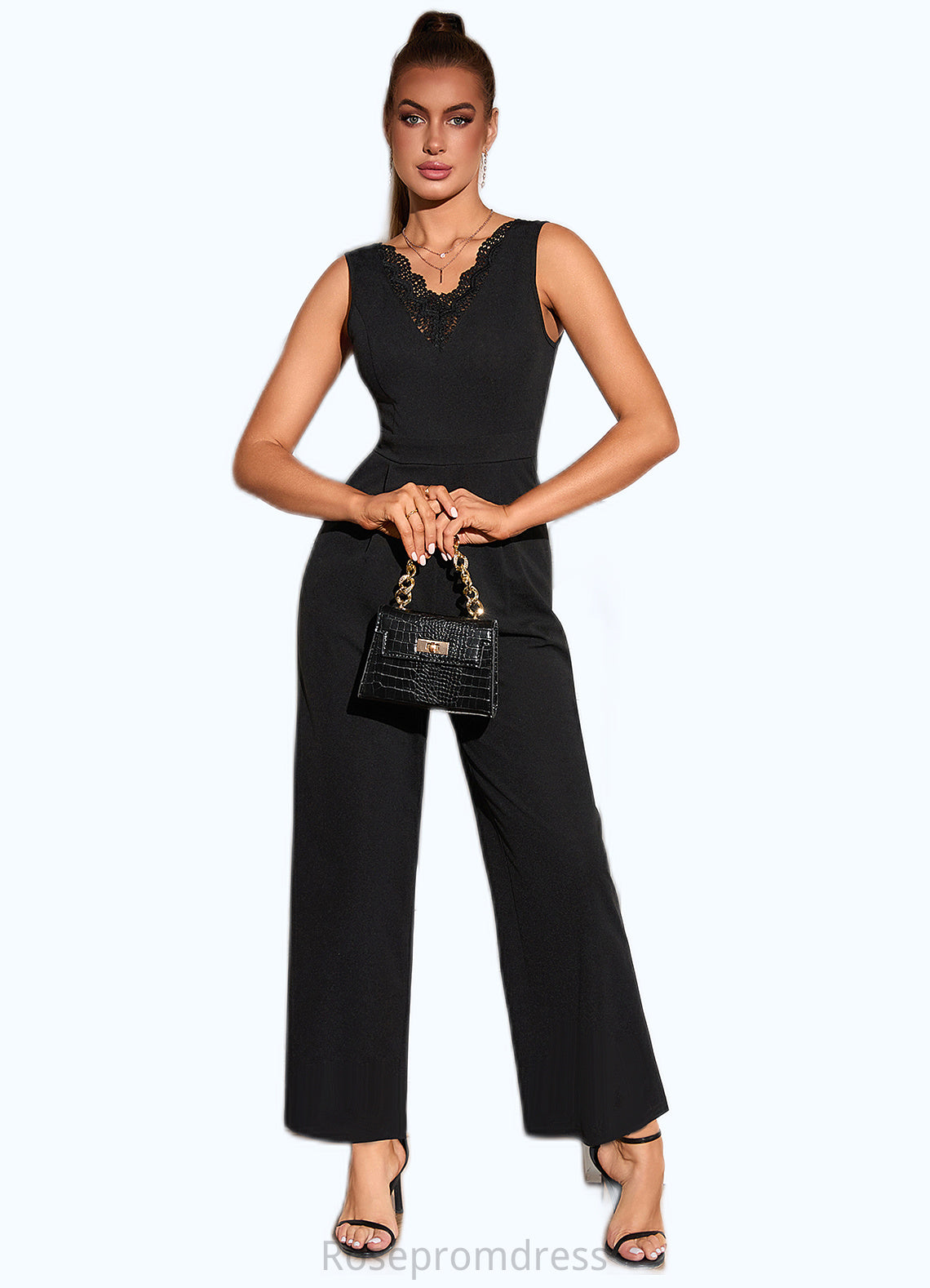 Selah Jacquard V-Neck Elegant Jumpsuit/Pantsuit Polyester Maxi Dresses SRSP0022404