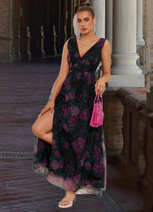 Adelaide Floral Print V-Neck Elegant A-line Organza Maxi Dresses SRSP0022406