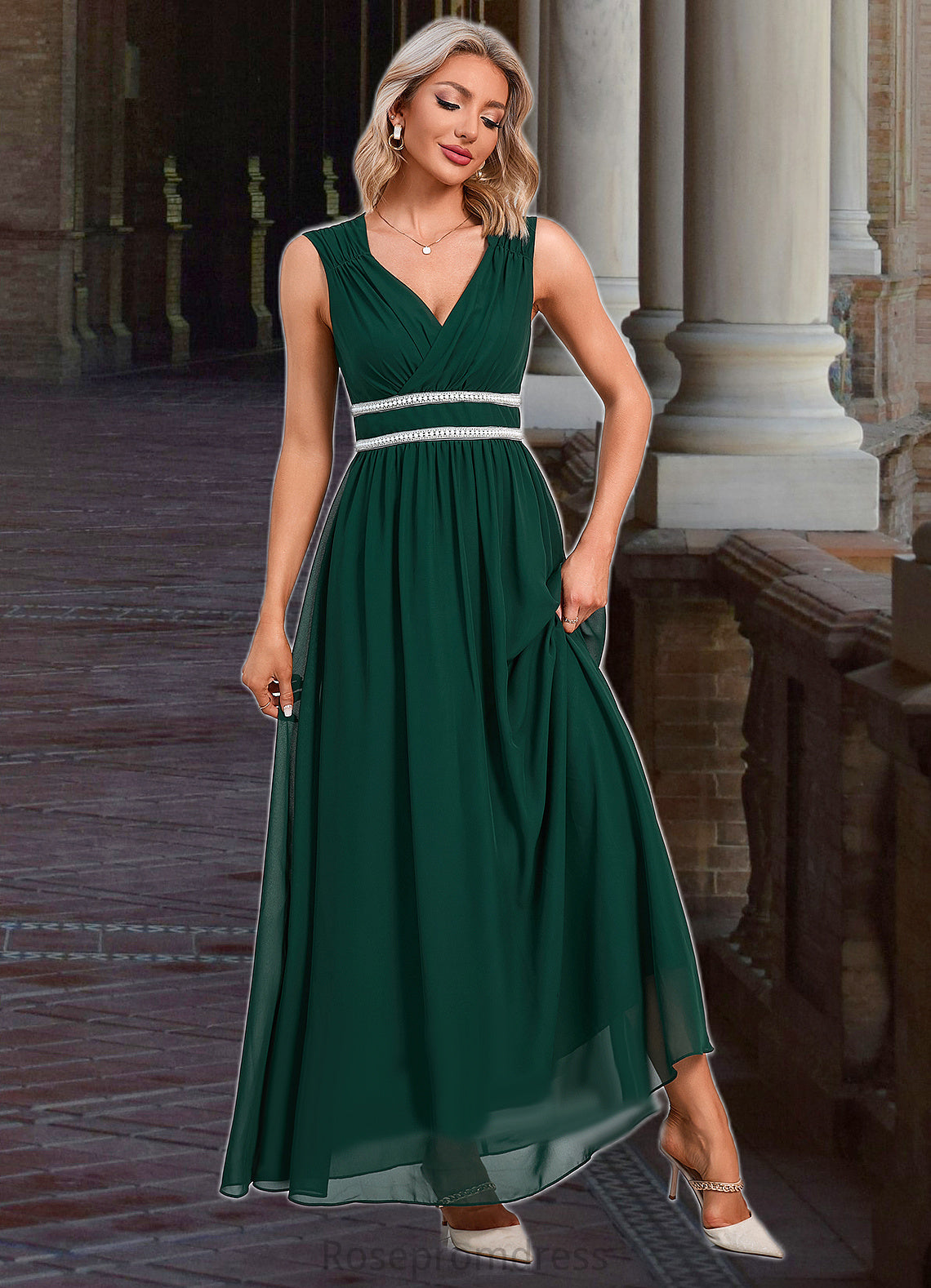 Damaris Beading Ruffle V-Neck Elegant A-line Chiffon Maxi Dresses SRSP0022431