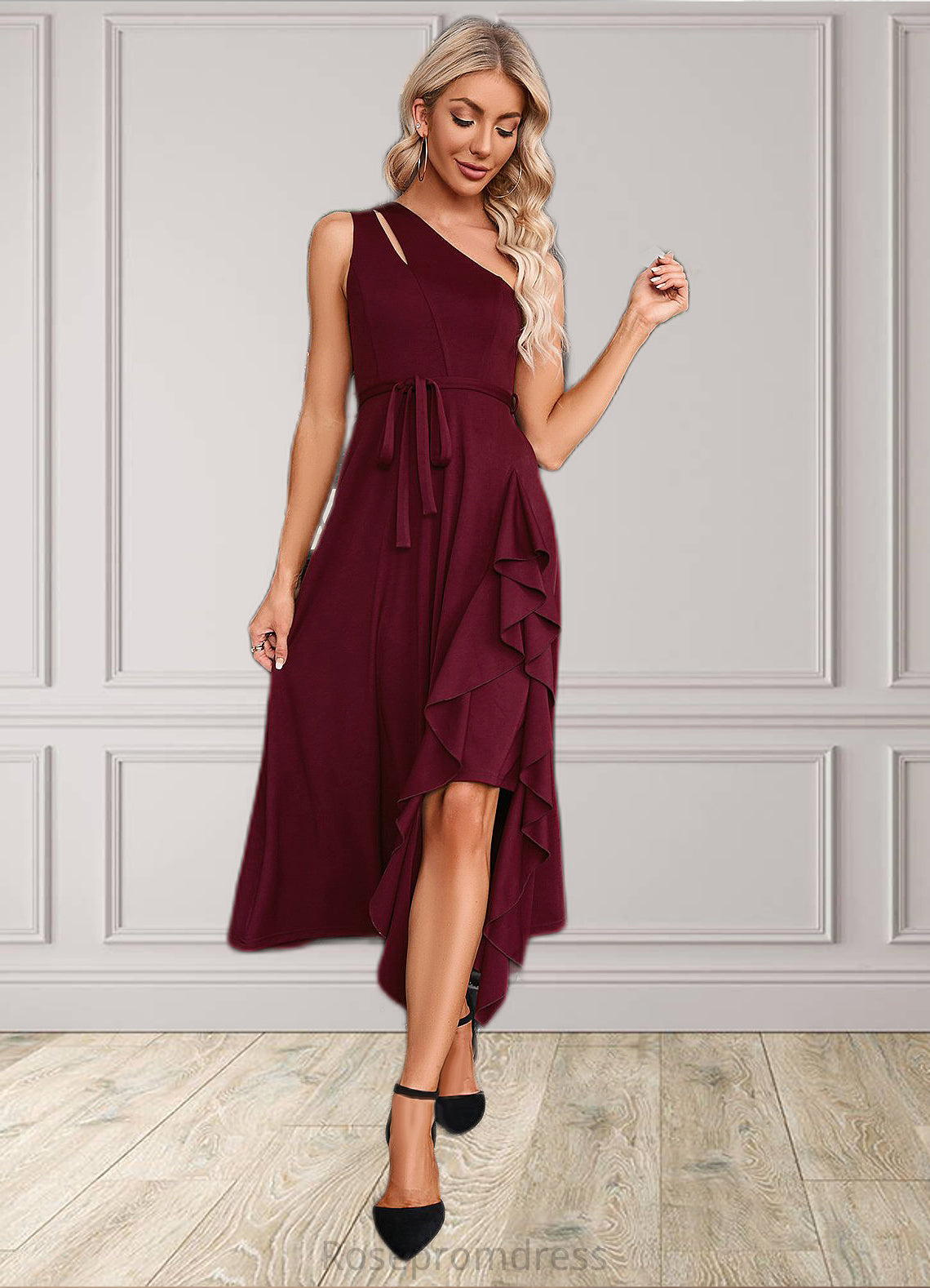 Lucia Cascading Ruffles One Shoulder Elegant A-line Cotton Blends Maxi Dresses SRSP0022445