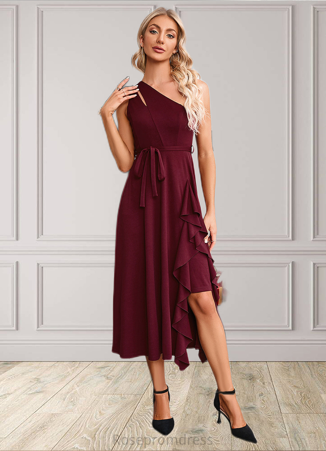 Lucia Cascading Ruffles One Shoulder Elegant A-line Cotton Blends Maxi Dresses SRSP0022445