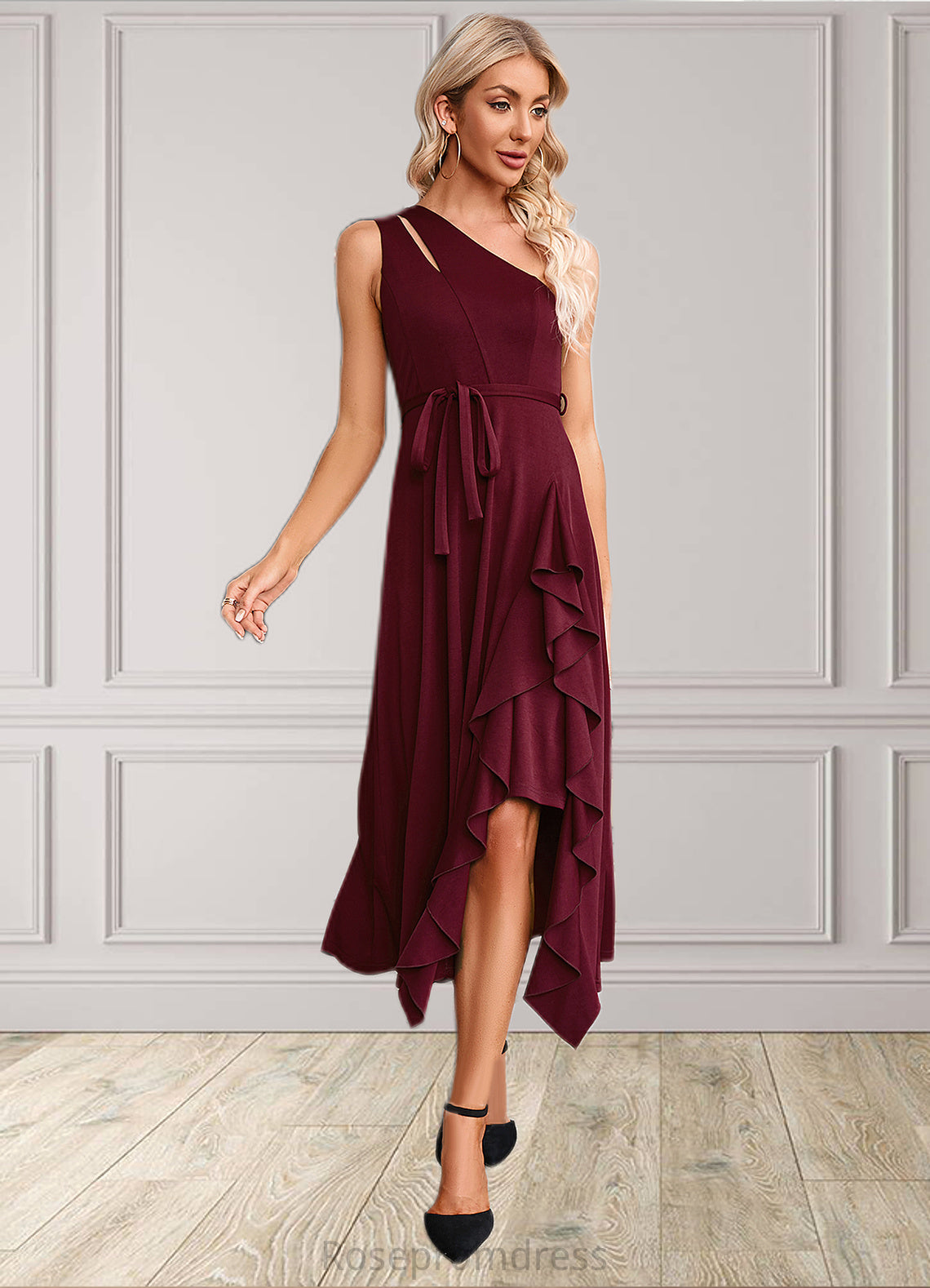 Lucia Cascading Ruffles One Shoulder Elegant A-line Cotton Blends Maxi Dresses SRSP0022445