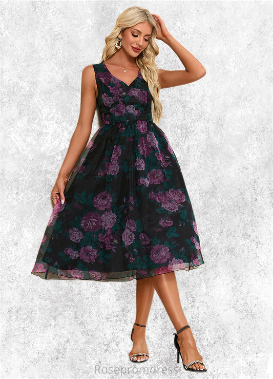 Leyla Floral Print Sweetheart Elegant A-line Organza Midi Dresses SRSP0022454