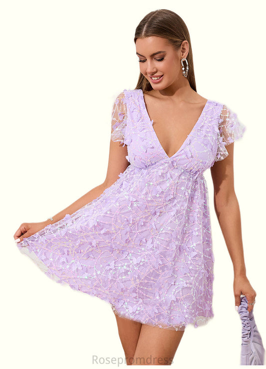 Abby Cascading Ruffles V-Neck Sexy A-line Tulle Mini Dresses SRSP0022480