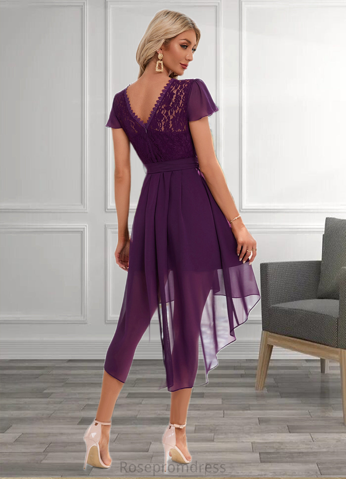 Linda Cascading Ruffles Asymmetrical Elegant A-line Chiffon Ankle-Length Dresses SRSP0022494