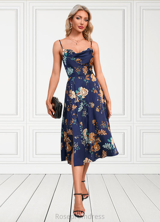 Hailie Floral Print Cowl Elegant A-line Satin Dresses SRSP0022508