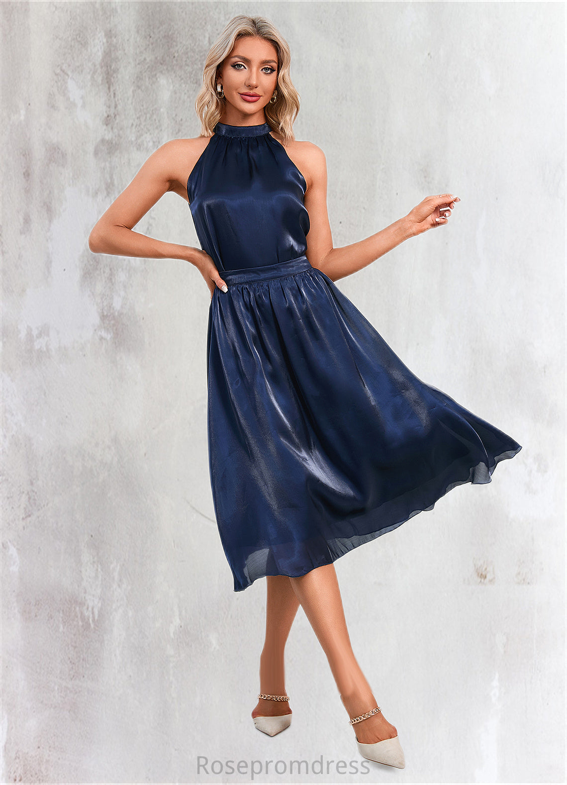 Kayley High Neck Elegant Separates Polyester Dresses SRSP0022509