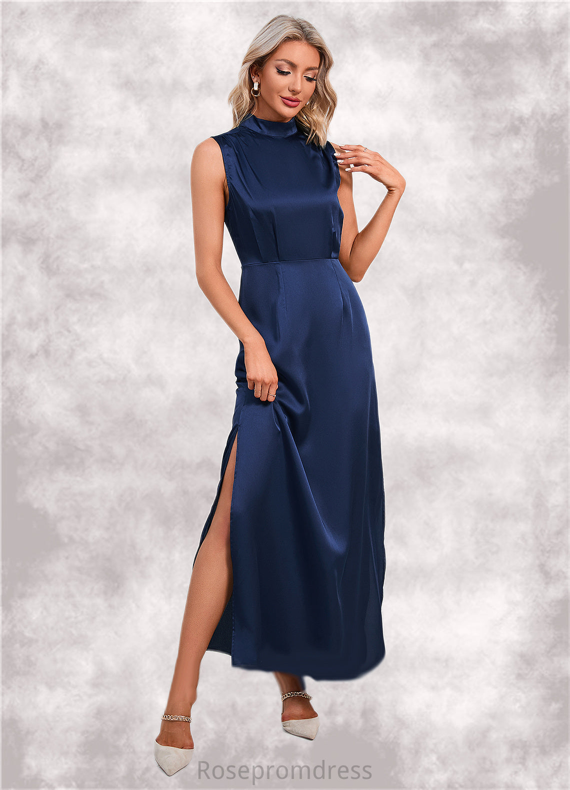 Pancy High Neck Elegant A-line Satin Maxi Dresses SRSP0022520