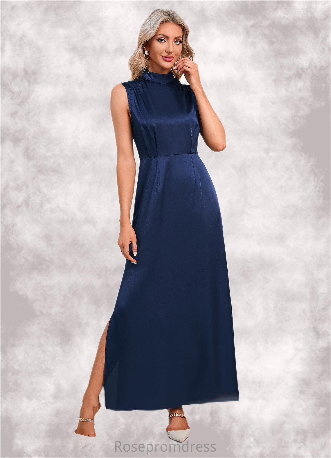 Pancy High Neck Elegant A-line Satin Maxi Dresses SRSP0022520