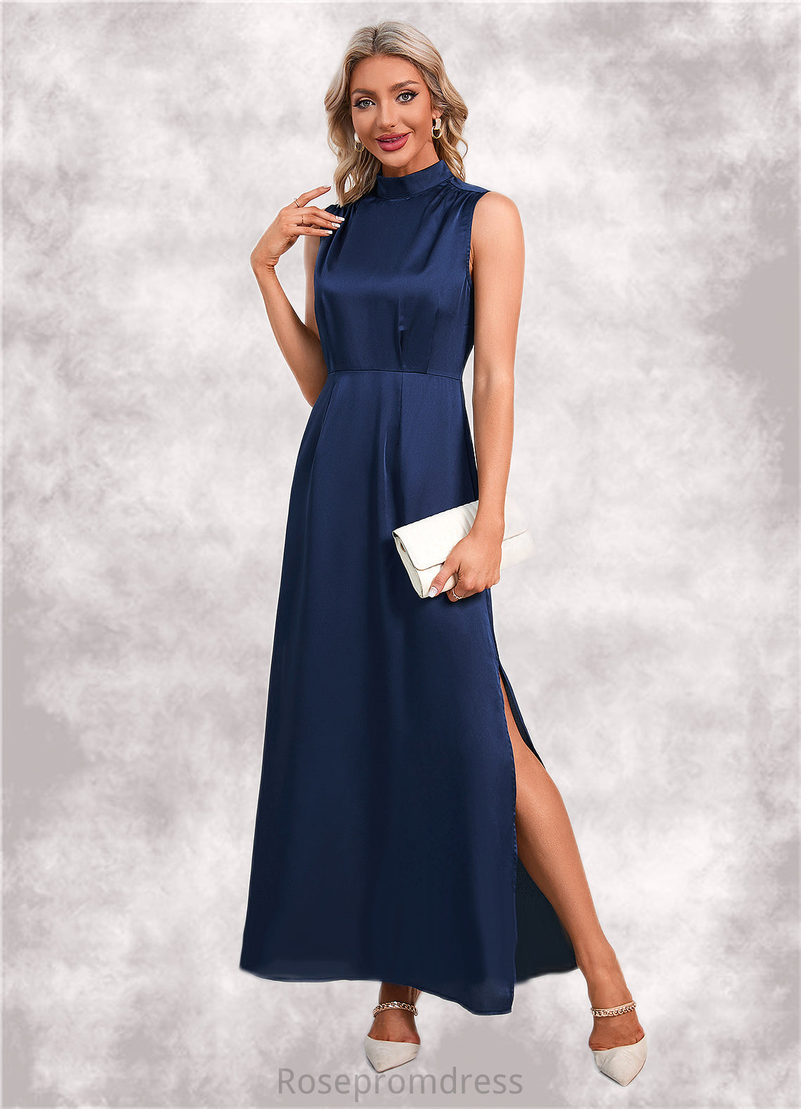 Pancy High Neck Elegant A-line Satin Maxi Dresses SRSP0022520